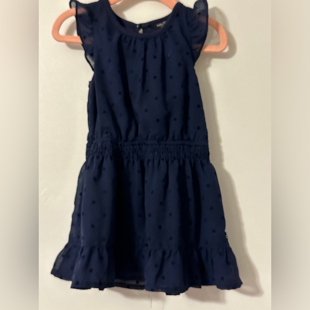 Nautica Baby Kids Navy Chiffon Drop Waist Polka Dot Lined Ruffle Dress 18 Months